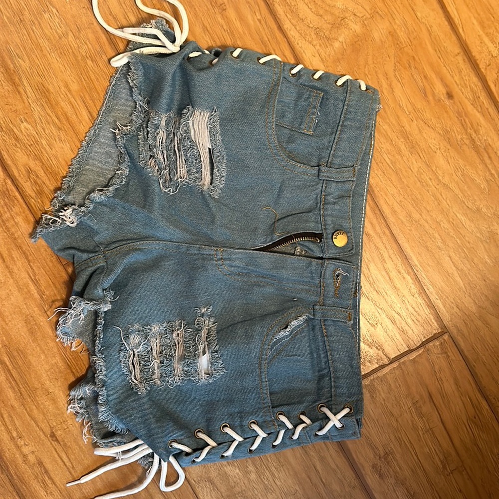 Jean shorts open tie sides